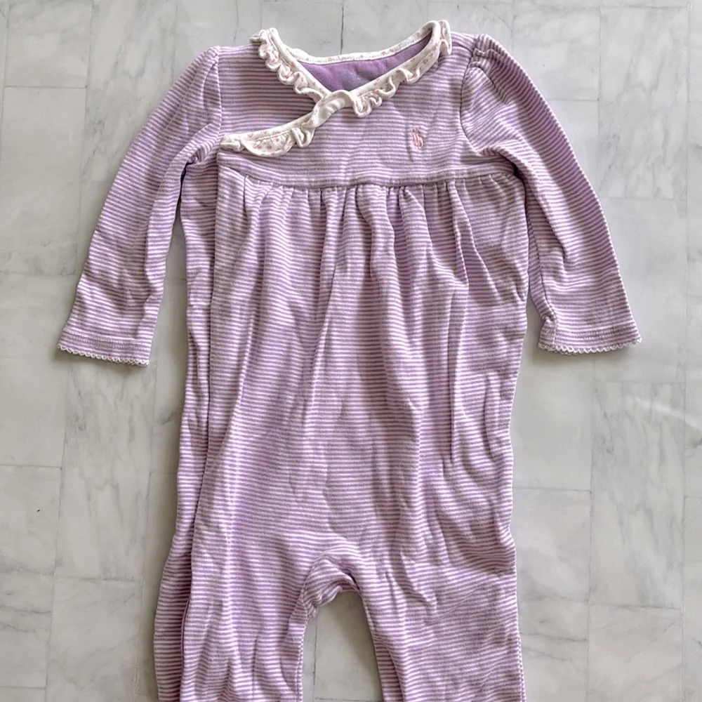 Ralph Lauren Baby Girls Purple Stripe Wrap Front Coverall (9M)
